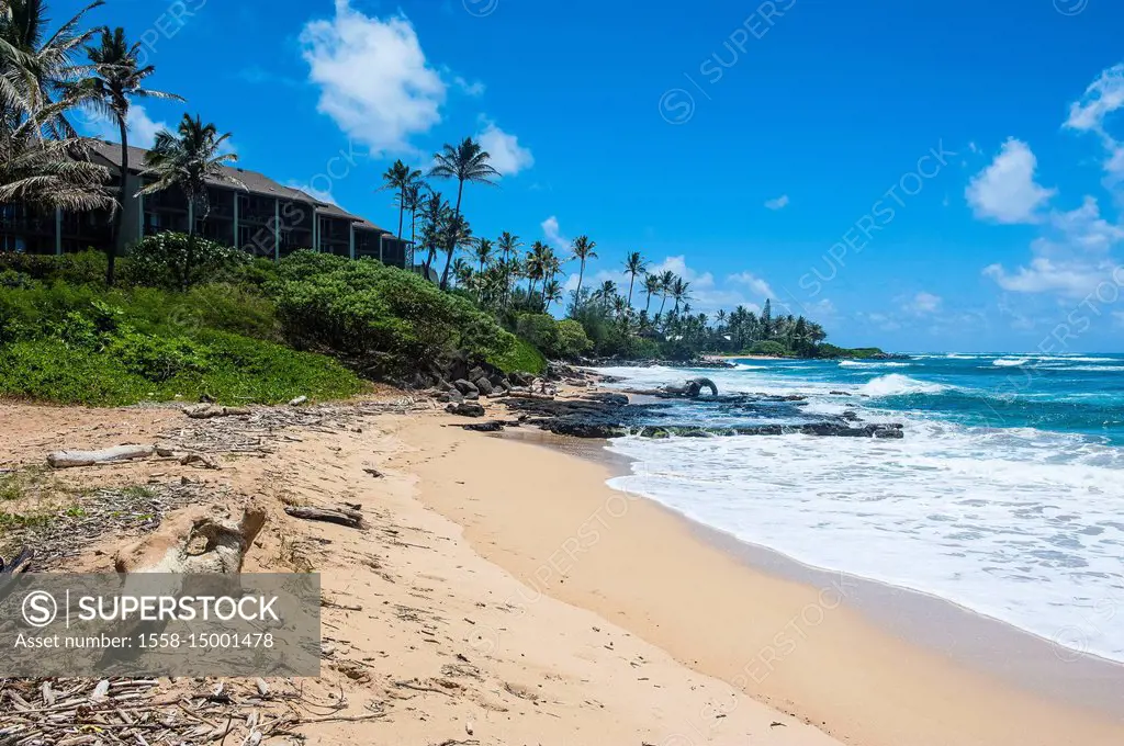 Sandy beach on Kapaa beach park on the island of Kauai, Hawaii