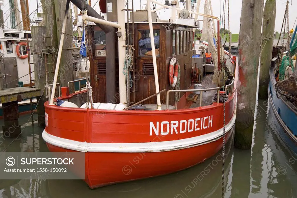Germany, East Frisia, northern dike, fisher_boat, harbor,