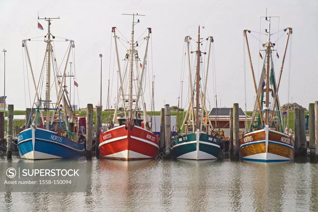 Germany, East Frisia, northern dike, fisher_boats, harbor,