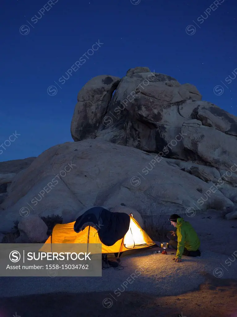 Tent in the 'Belle Camp', National Park Joshua Tree, California, America,