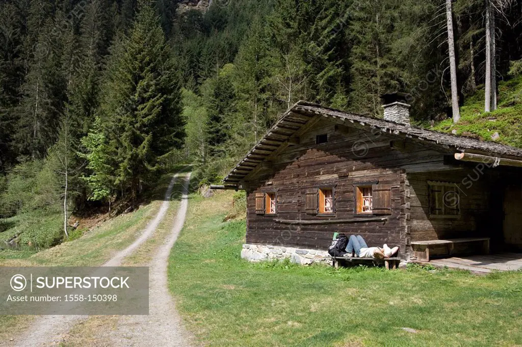 Austria, Vorarlberg, Montafon, silver_valley, cottage, woman, rest,