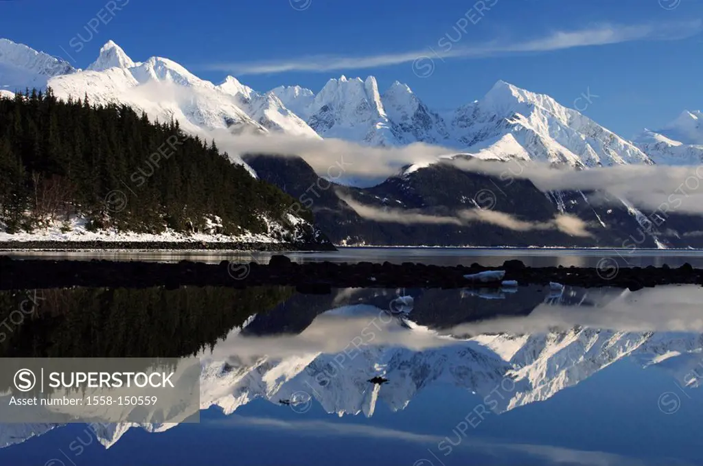 Canada, Alaska, Yukon Territory, Coast Mountains, lake,water_surface, reflection, winter, North America, mountain scenery, winter_landscape, mountains...