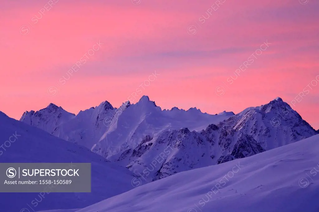 Canada, Alaska, Yukon Territory, Coast Mountains, mountains, morning_red, North America, mountain scenery, landscape, winter_landscape, mountains, sno...