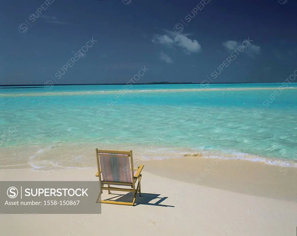 sandy beach, deck chair, lake,island, Maldives, dream_beach, beach, sand, beach_chair, sun_chair, nobody, wideness, distance, horizon, neighbor_island...