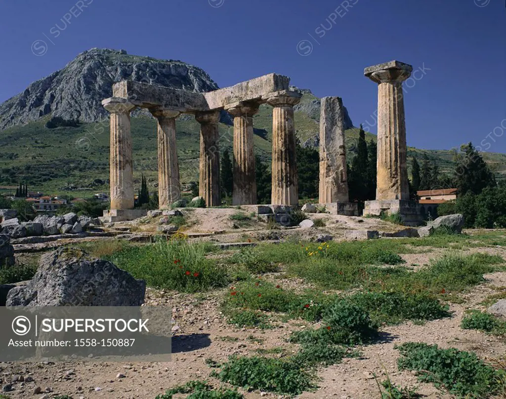 Greece, peninsula Peloponnes, alt_corinth, Apollontemple, ruin, mountain, Akrokorinth, excavation_place, culture, ruin_city, temple_ruin, Apollon_temp...