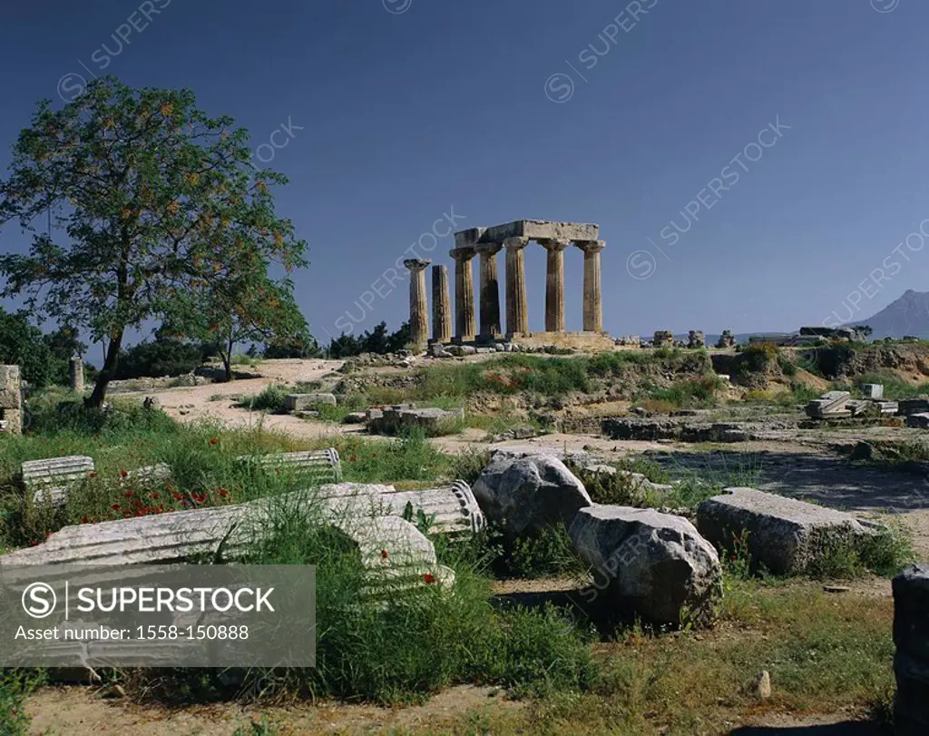 Greece, peninsula Peloponnes, alt_corinth, Apollontemple, ruin, columns, excavation_place, culture, ruin_city, temple_ruin, Apollon_temple, temples, A...