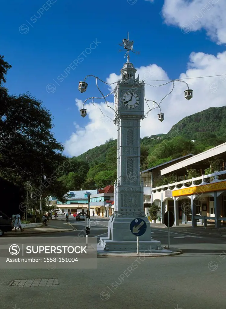 Seychelles, island Mahe, Victoria, crossroad, Clock_Tower, island state, island_group, capital, city, city view, streets, crossing, streets scenery, c...