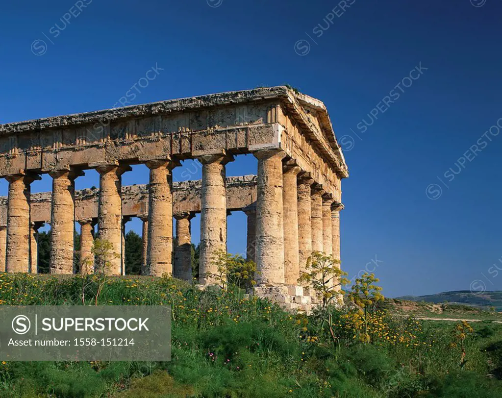 Italy, Sicily, Segesta, temple_ruin, island, rise, temples, unfinished, historic, antique, Doric, column_hall, construction, architecture, culture, si...