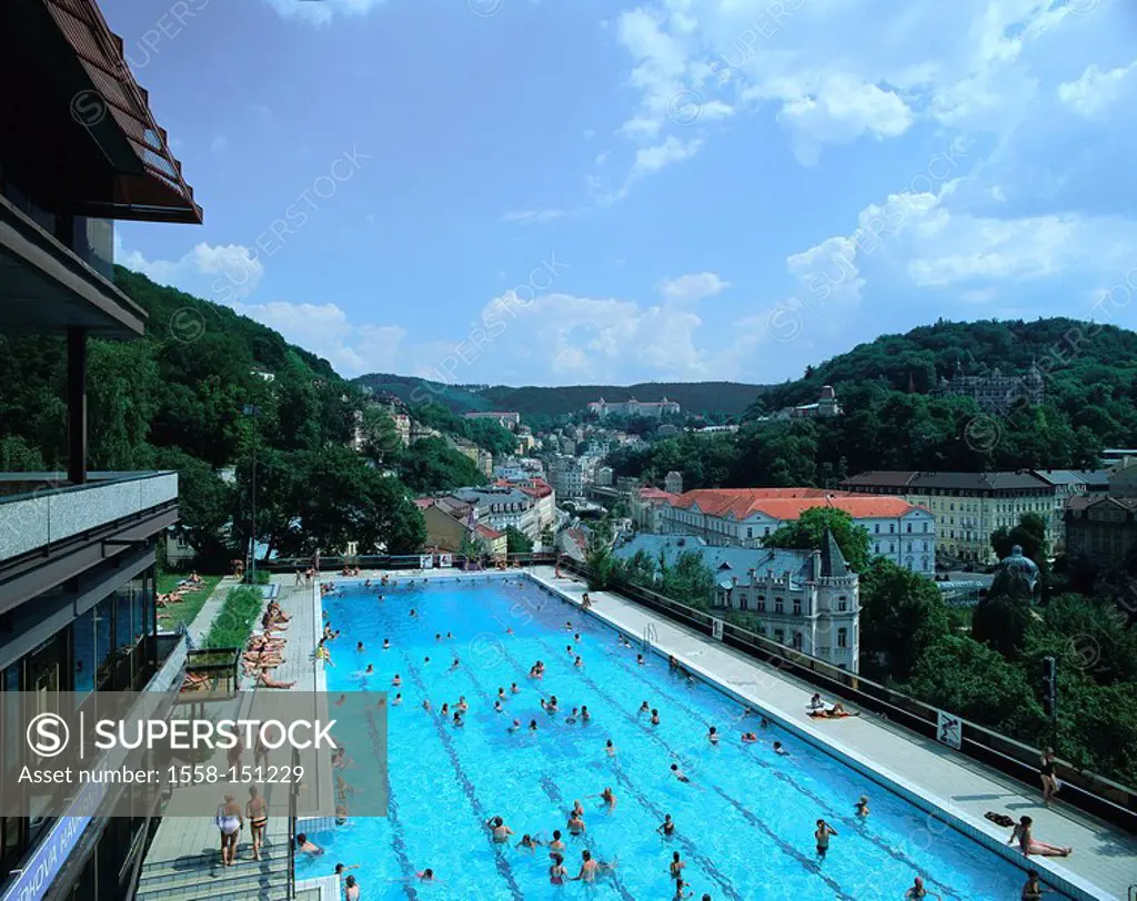 Czech republic, carlsbad, city view, swimming pool, top view, Czech republic, Bohemia, west_Bohemia, houses, buildings, sight, destination, tourism, p...