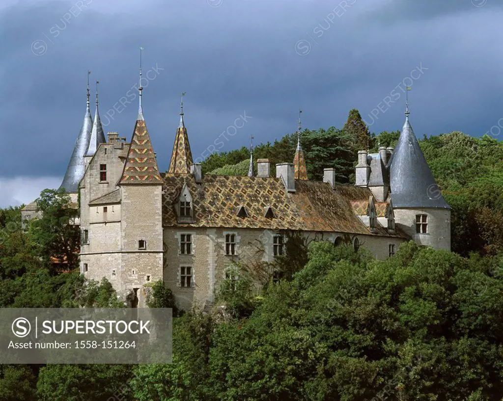 France, Burgundy, department Cote_d´Or, La Rochepot, place_overview, palace, chateau de La Rochepot, rise, construction, historically, architecture, c...