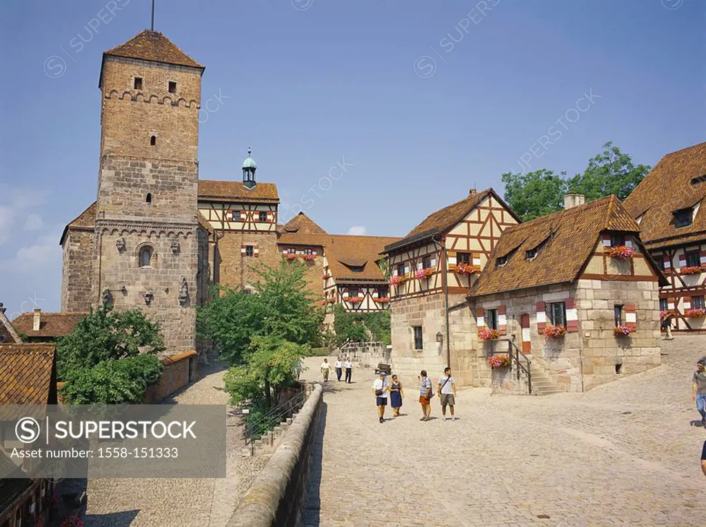 Germany, Bavaria, Nürnberg, Kaiserburg, Heidenturm, tourists, franconia, castle complex, castle, tower, construction, architecture, sight, destination...
