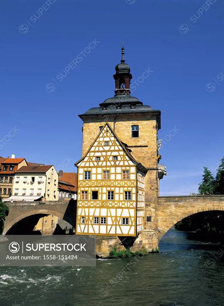 Germany, Bavaria, Bamberg, Obere Brücke, Old town hall, Regnitz, Upper_franc, Old Town, city center, sight, tourist attraction, construction, landmark...