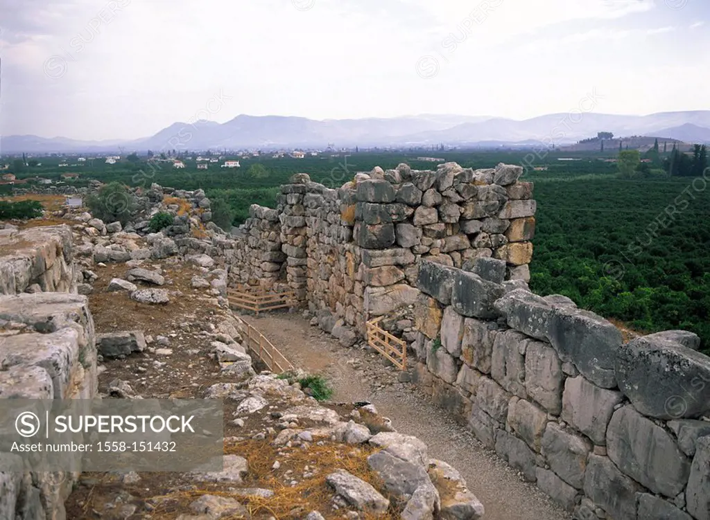 Greece, Peloponnes, Tiryns, ruin, stone_walls, South_Greece, Mykene, rocks, lime_rocks, excavation_place, deserted, history, culture, walls, fragments...
