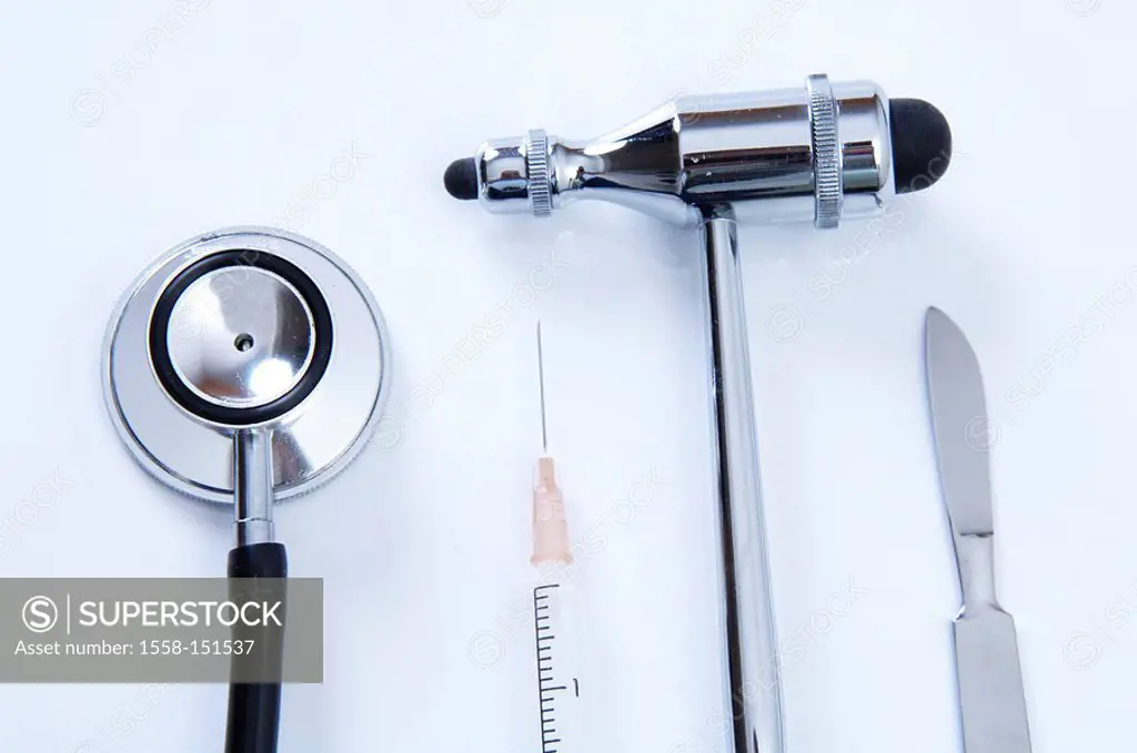 Stethoscope, scalpel, shot, reflex_hammer, detail, medicine, medicine_technology, examination, diagnostics, accessories, instruments, appliances, medi...