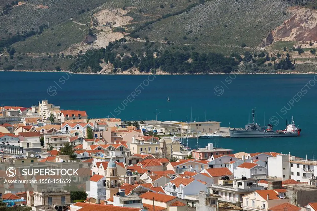 Greece, Ionic islands, island kefalonia, Argostoli, city_overview, landing place, ship, Europe, Mediterranean_island, destination, city, sea, Mediterr...