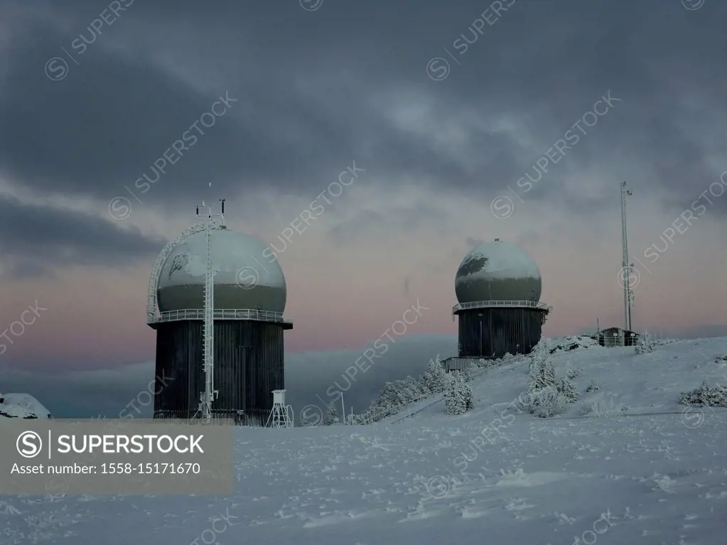 Observatory at Großer Arber in winter, Bavarian Forest, Bavaria, Germany,
