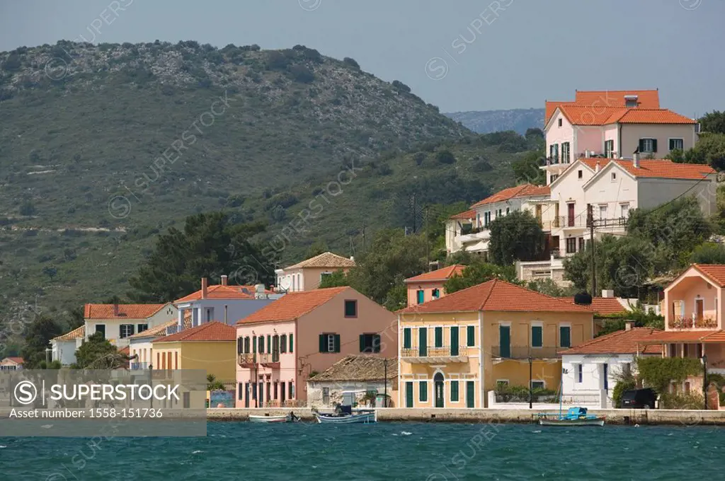 Greece, Ionic islands, Ithaka, Vathi, city view, Europe, Mediterranean_island, destination, island_capital, city, port, boats, fisher_boats, houses, r...