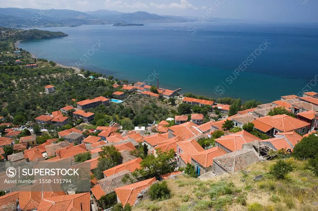 Greece, island lesbos, Mithymna, city_overview, house_roofs, sea view, Europe, Mediterranean_island, city, port, overview, houses, residences, archite...
