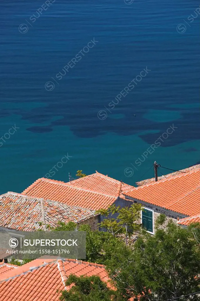 Greece, island lesbos, Mithymna, city_overview, house_roofs, lake,Europe, Mediterranean_island, city, port, overview, houses, residences, architecture...