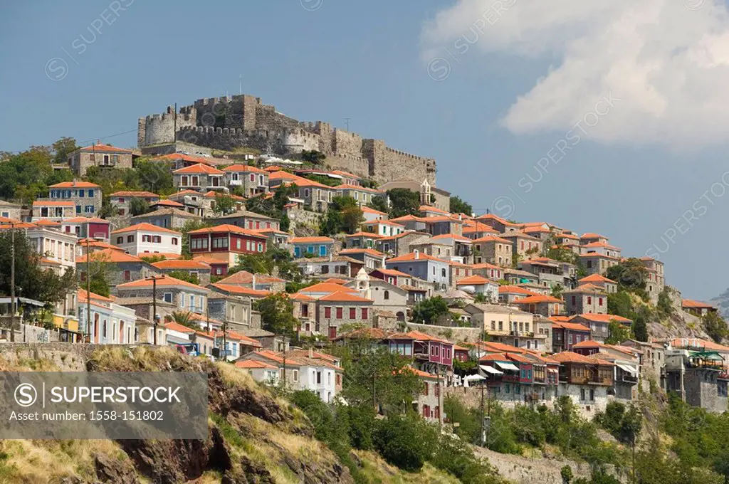 Greece, island lesbos, Mithymna, city view, castle, Europe, Mediterranean_island, city, port, houses, buildings, architecture, background, castle, for...