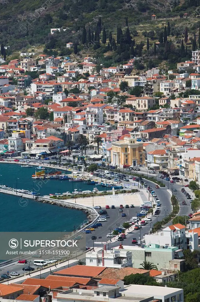 Greece, island samos, Samos_city, city view, harbor, Europe, Mediterranean_island, destination, island_capital, city, buildings, streets, cars, traffi...