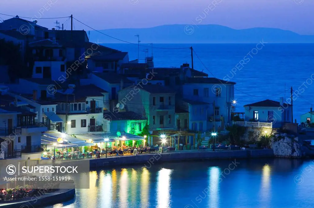 Greece, island samos, Kokkari, city view, lights, evening, Europe, Mediterranean_island, destination, gastronomy, tourism, restaurants, pubs, harbor, ...
