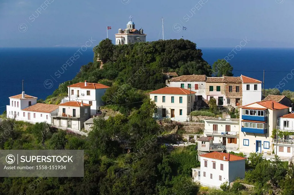 Greece, island samos, Karlovassi, city view, hills, church Agia Triada, Europe, Mediterranean_island, destination, city, district, houses, residences,...