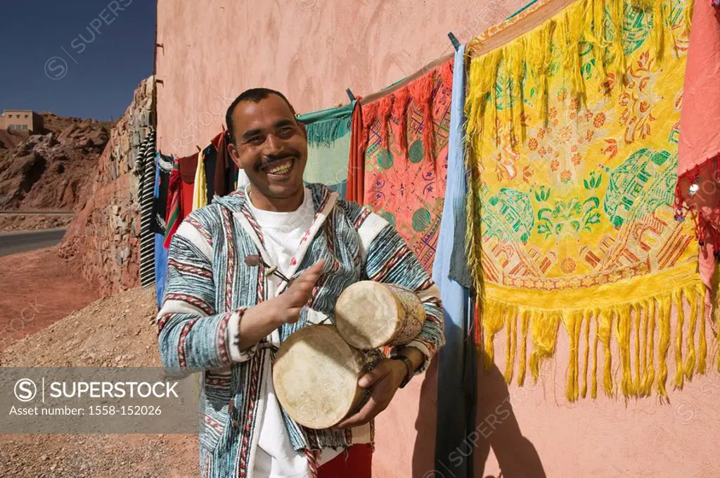 Morocco, Dades_Valley, Dades_Gorges, souvenir_salespersons, drum, semi_portrait, Africa, North_Africa, city, desert_city, destination, tourism, souven...