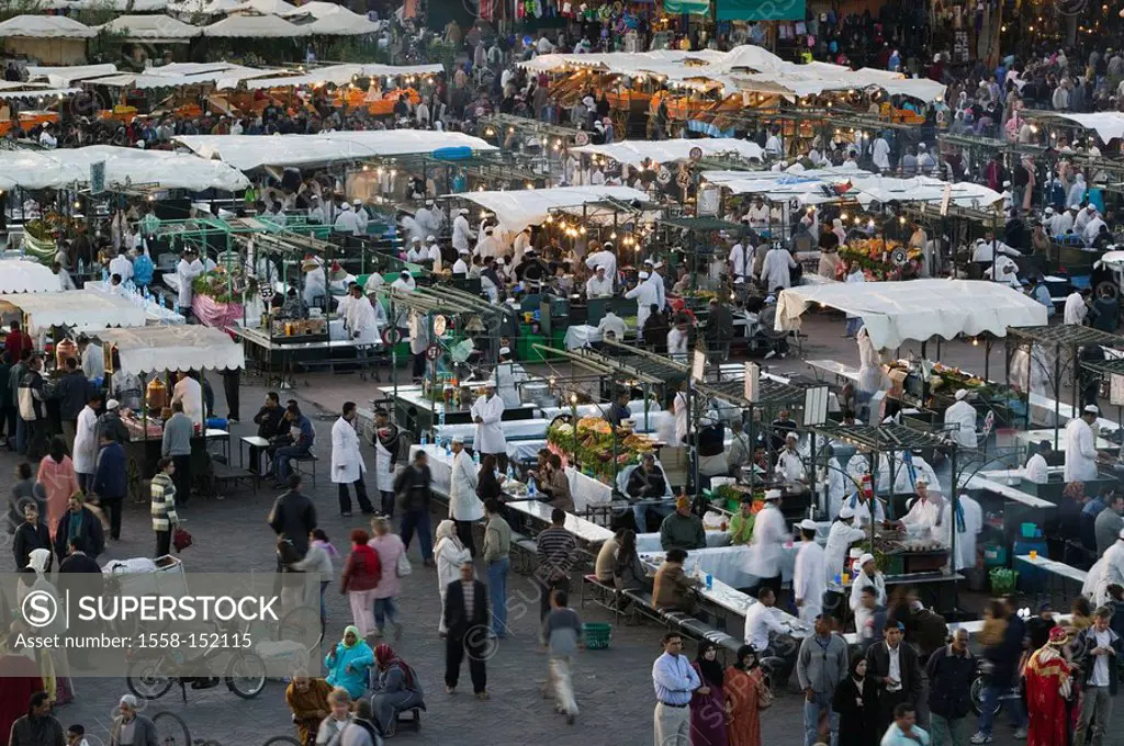 Morocco, Marrakech, Djemaa el_Fna place, market_scene, Africa, North_Africa, city, destination, city center, Medina, Old Town, center, market place, h...