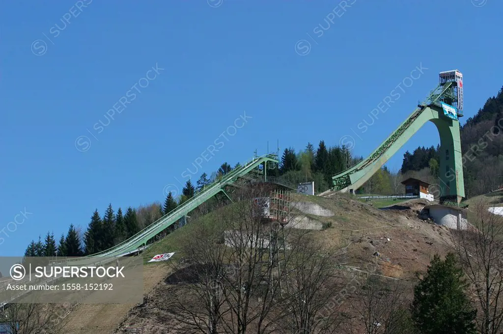 Germany, Bavaria, Garmisch_Partenkirchen, Olympic_ski_jumping hill, ski_ski jump, ski jump, steel_construction, ski jump_installation, big_ski jump, s...