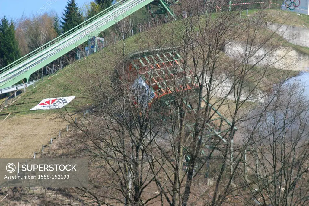 Germany, Bavaria, Garmisch_Partenkirchen, Olympic_ski_jumping hill, ski_ski jump, ski jump, ski jump_installation, ski jump, steel_construction, demol...