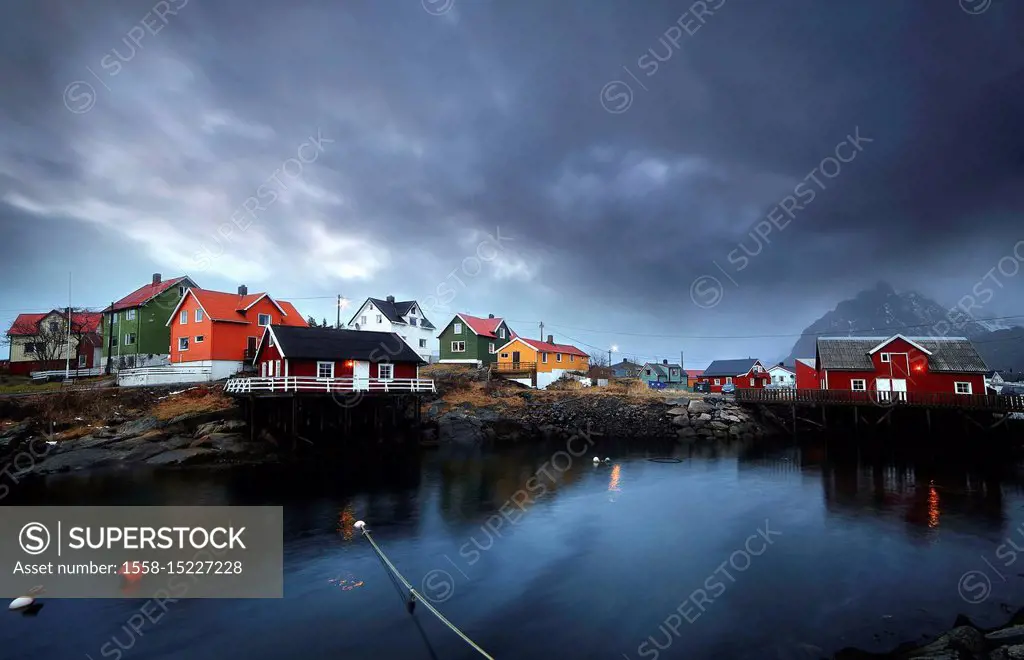 The beautiful fisherman Village of Henningsvær, with the Robur houses, Lofoten Islands in Norway,