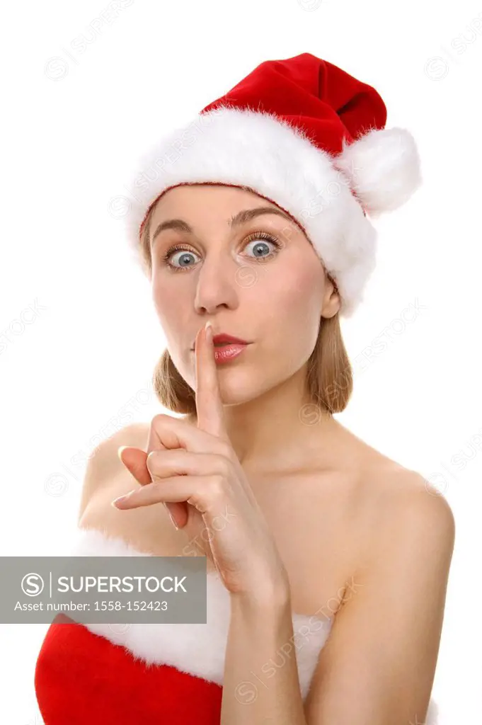 Christmas_woman, gesture, quietly, portrait, series, people, woman, disguise, outfit, Santa Claus costume, christmassy, Christmas time, female, Santa ...