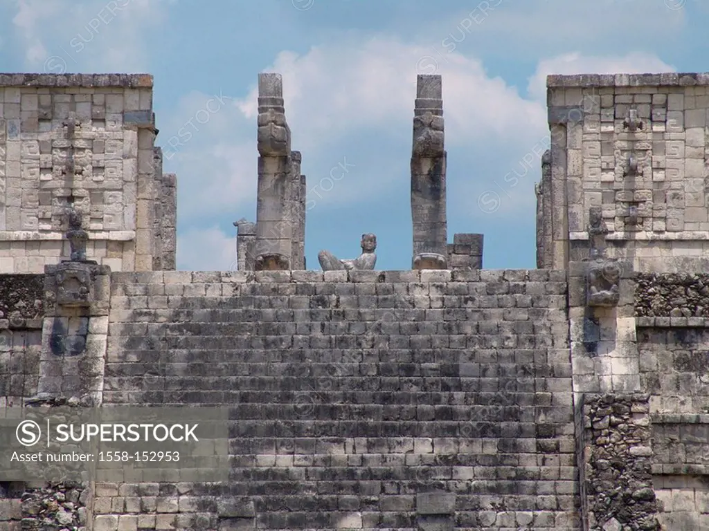 Mexico, Yucatan, Chichen Itza, temple_installation, warrior_temples, columns, walls, stairway, maya_culture, Central America, ruin_place, pyramid_inst...