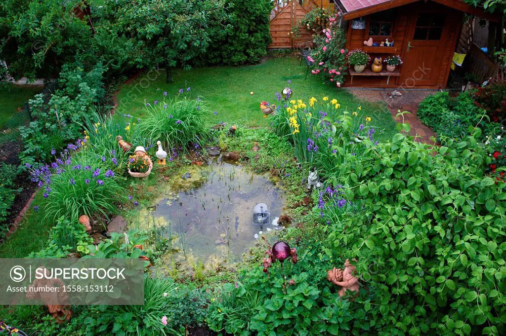 Garden, pond, summerhouse, flowers, garden_figures, summer,