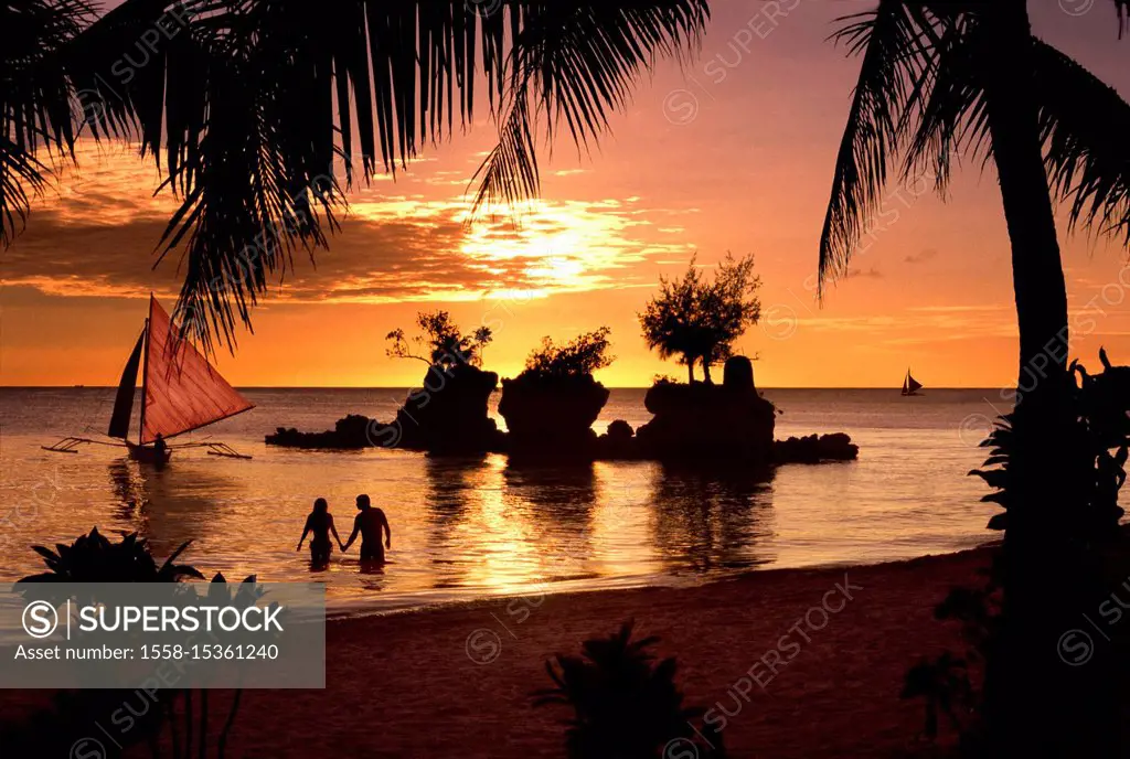 couple at sunset in Boracay, Philippines, Asia