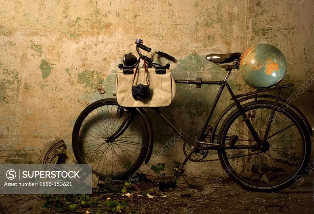 Bicycle, old, wall, stopped,