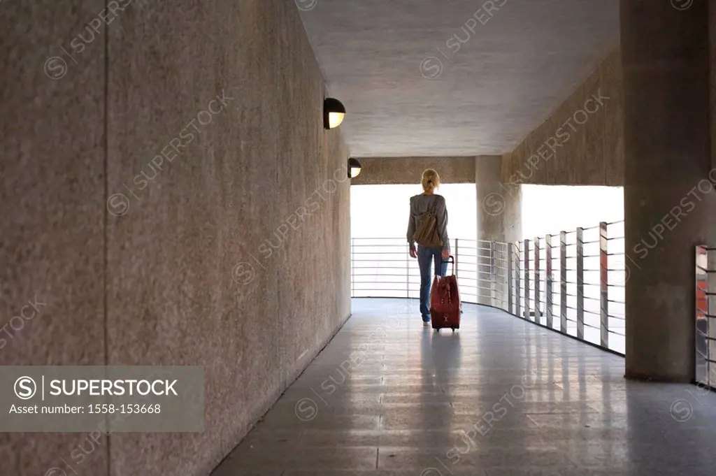 Woman, bag, airport, indoor, back view,