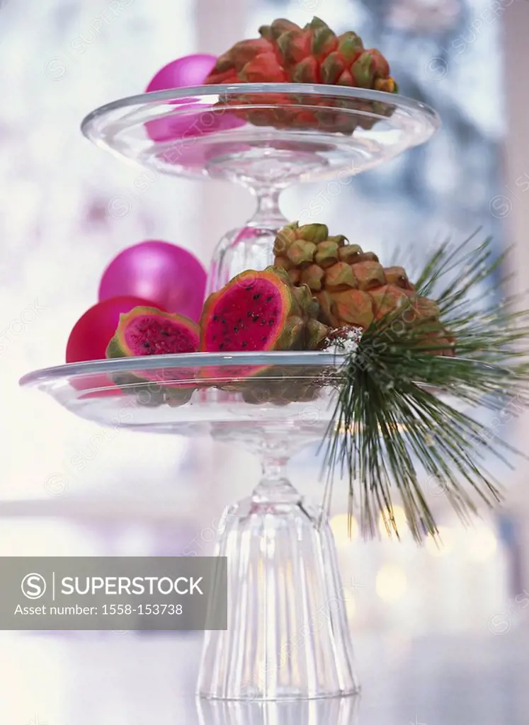 Christmas, whatnot, decoration, Christian tree balls, pink, dragon fruits, pine branch,