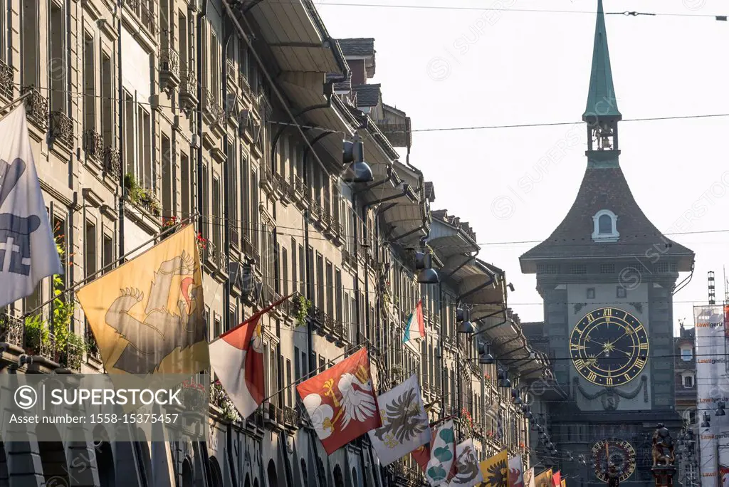 Old town Kramgasse with Zytglogge tower, Bern, canton Bern, Switzerland