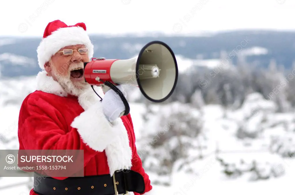 Winter, call, Santa Claus, megaphone, portrait,