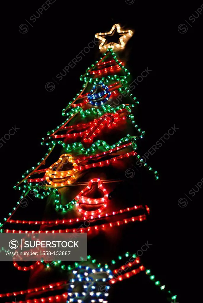 Light hoses, colorfull, Christian tree, form, night