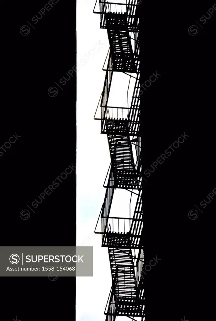 USA, New York city, fire ladder, silhouette,