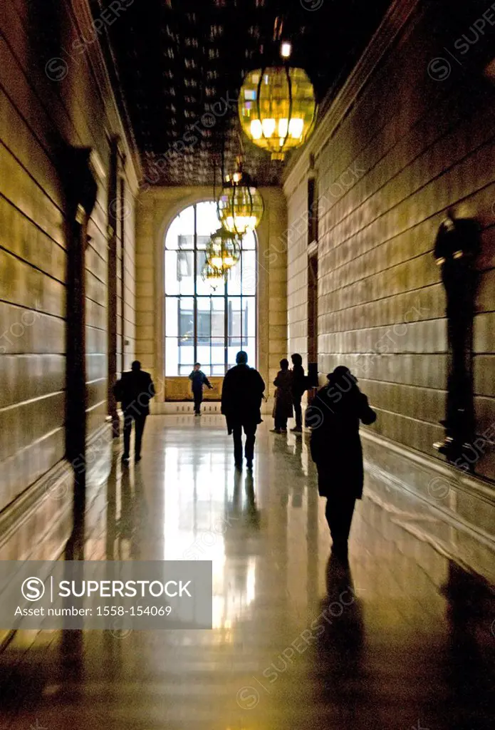 USA, New York city, New York Public Library, walk, people, silhouette,