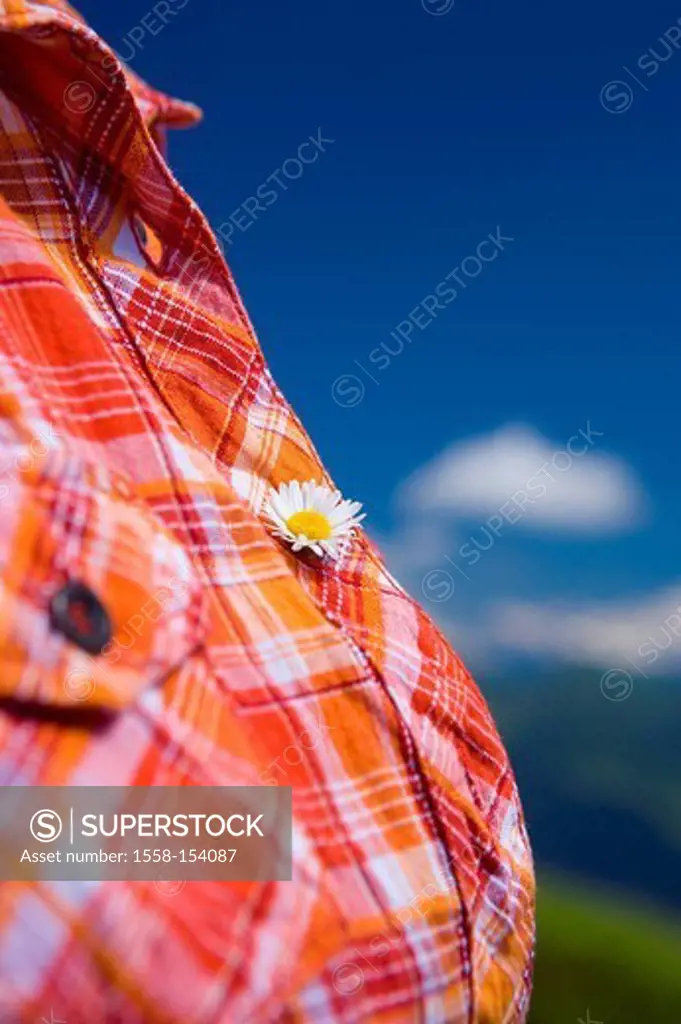 Woman, blouse, checkered, daisy, buttonhole, detail,