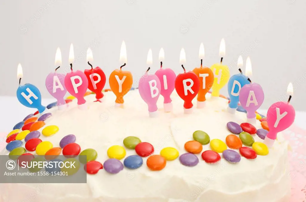 birthday cake, candles, writing, Happy Birthday, chocolate lentils,
