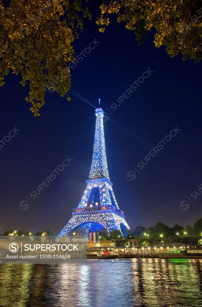 France, Paris, Eiffel Tower, lighting, evening, street, light tracks,