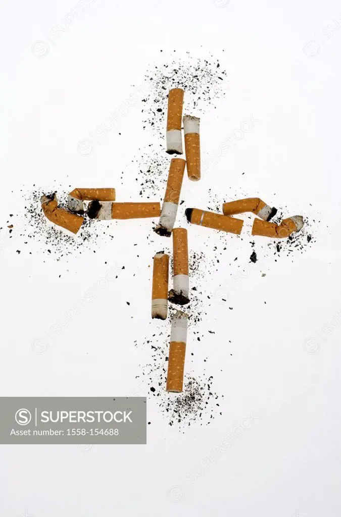 cigarette stub, arrangement, cross, symbol, fatally,