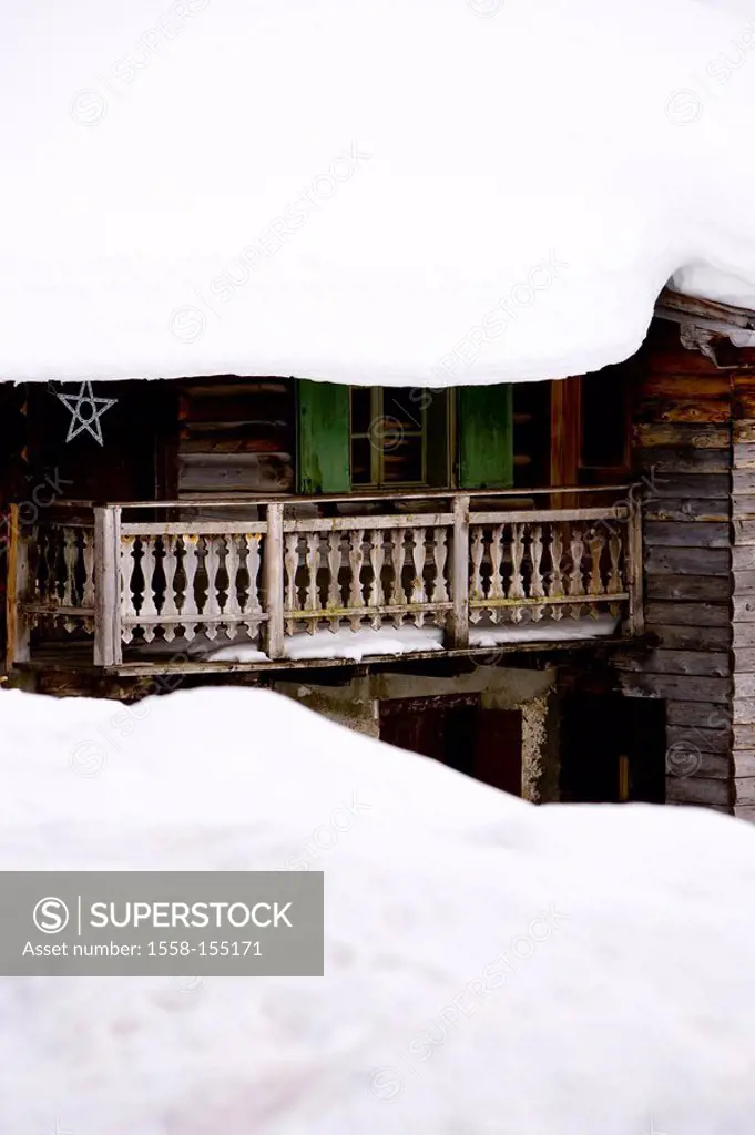 Ski hut, snowed in, detail,