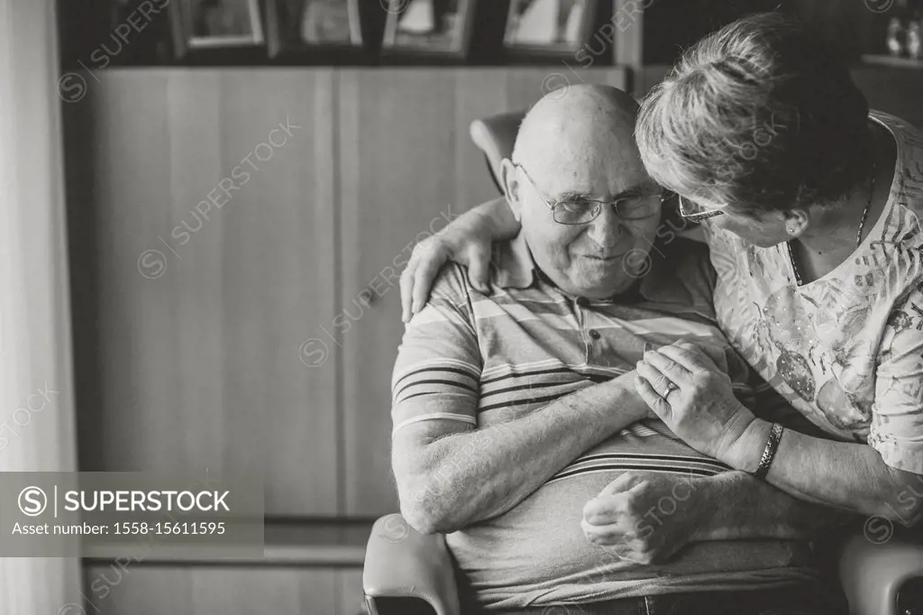 older couple at home, man in the wheel chair, s/w